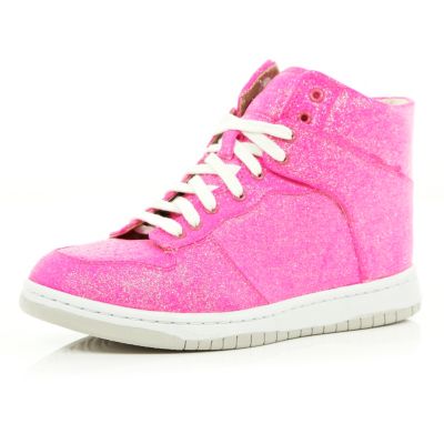 Pink glitter metallic mid top trainers