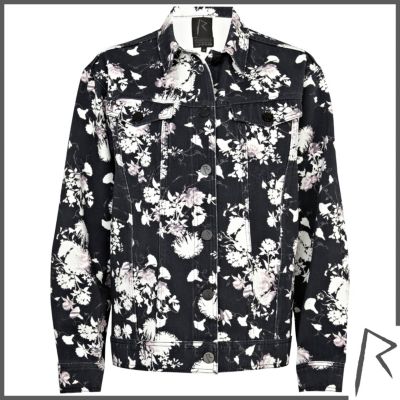 Black floral Rihanna oversized denim jacket