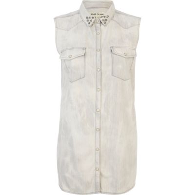 Grey tie dye star collar sleeveless shirt