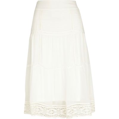 Cream crochet hem midi skirt