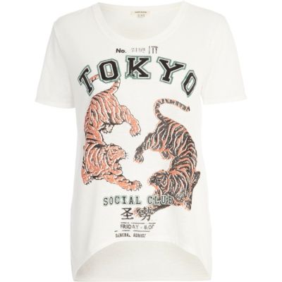 White Tokyo tiger print oversized t-shirt