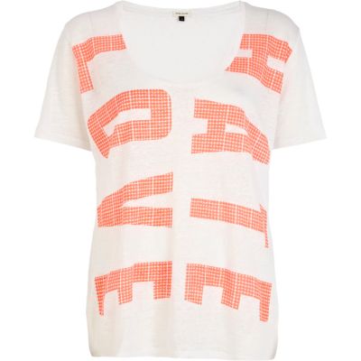 White and orange love hate print t-shirt