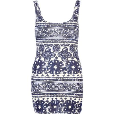 Navy tribal floral print scoop neck vest