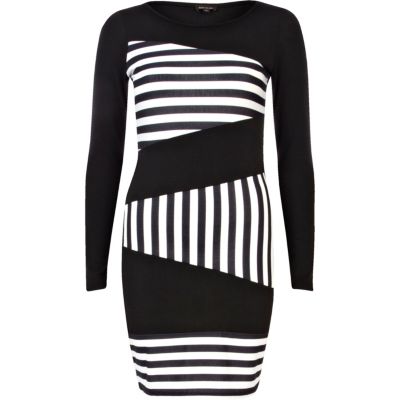 Black and white stripe panel bodycon dress
