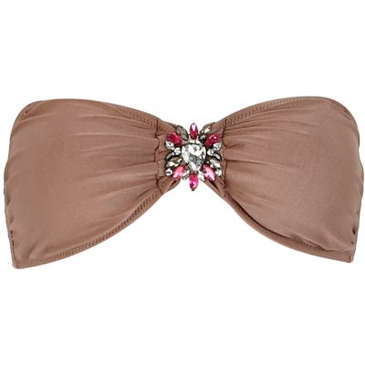 Brown Pacha jewel bandeau bikini top