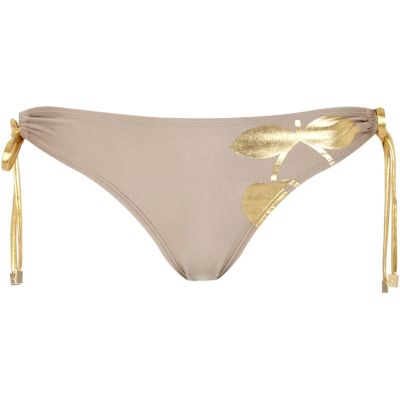 Beige Pacha foil print bikini bottoms