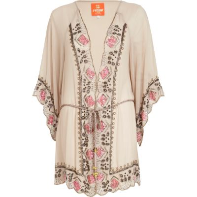 Light brown Pacha bead embellished kimono