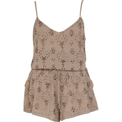 Light brown broderie cami playsuit