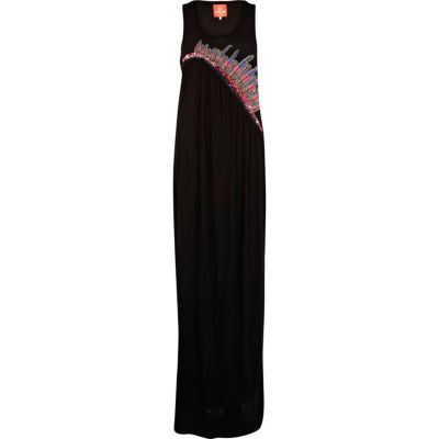 Black Pacha feather embellished maxi dress