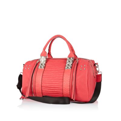 Pink stud embellished bowler bag 