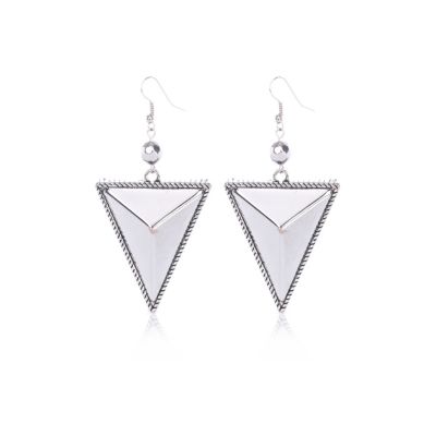 Silver tone 3D pyramid drop earrings