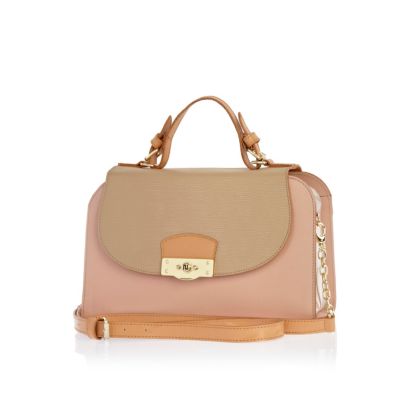 Pink contrast panel structured satchel bag