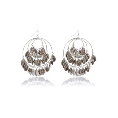 Silver tone coin drop earrings