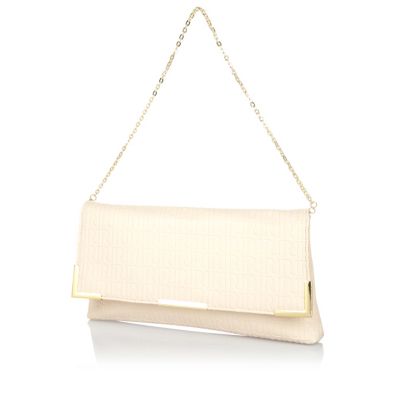 Cream RI embossed fold over chain bag