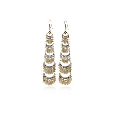 Gold tone tiered chandelier earrings