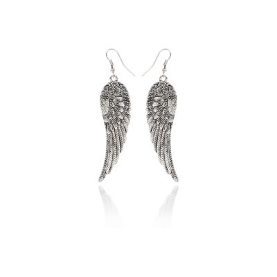 Silver tone angel wing dangle earrings