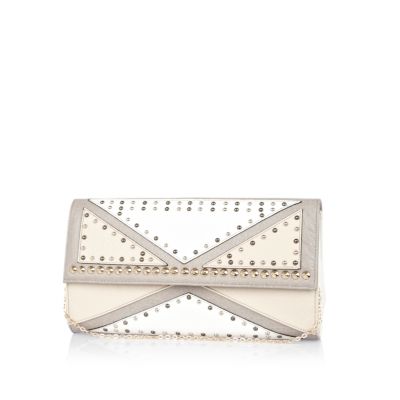 Grey colour block studded clutch bag