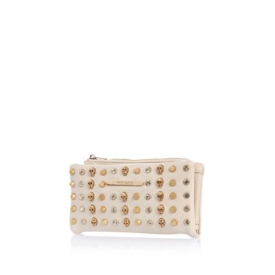 Cream multi skull studded purse