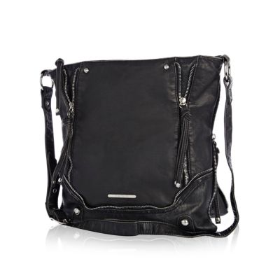 Black double zipped messenger bag