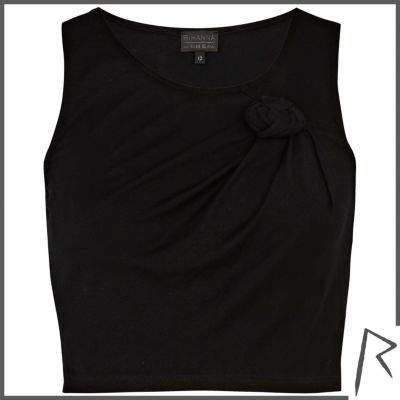 Black Rihanna knot front crop top 