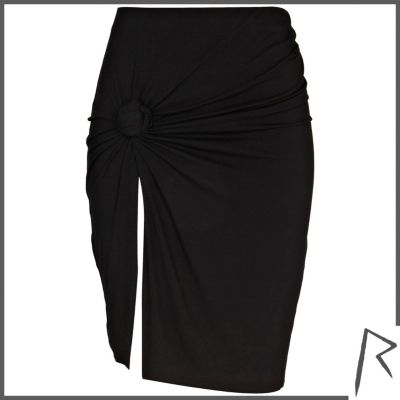 Black Rihanna knot front thigh split skirt