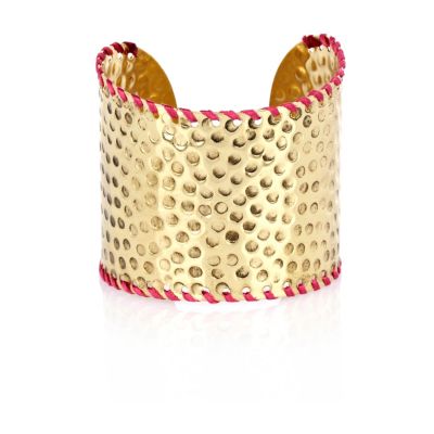 Gold tone hammered metal trim cuff