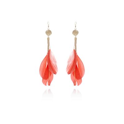 Coral feather hammered coin earrings