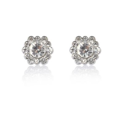 Silver tone diamante stud earrings