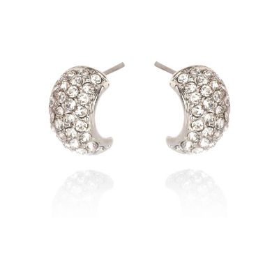 Silver tone diamante half hoop earrings