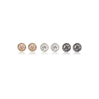 Silver tone round diamante stud earrings pack