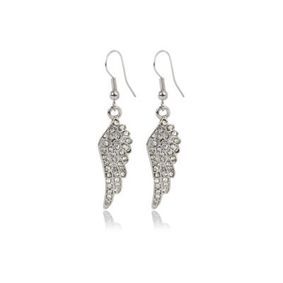 Silver tone diamante angel wing earrings
