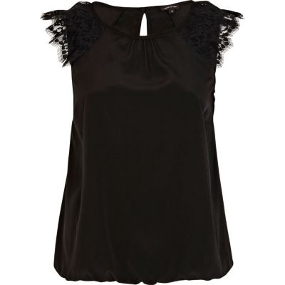 Black lace shoulder bubble hem top