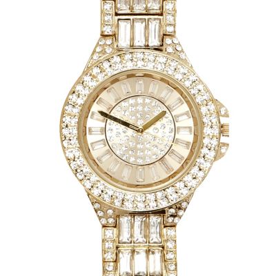 Gold tone diamante embellished bracelet watch