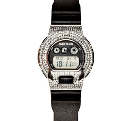 Black diamante encrusted digital watch