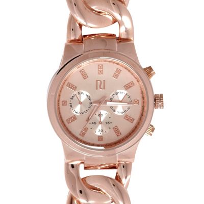 Rose gold tone curb chain watch