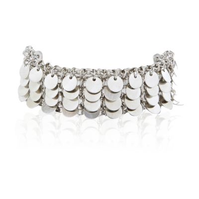 Silver tone coin bracelet