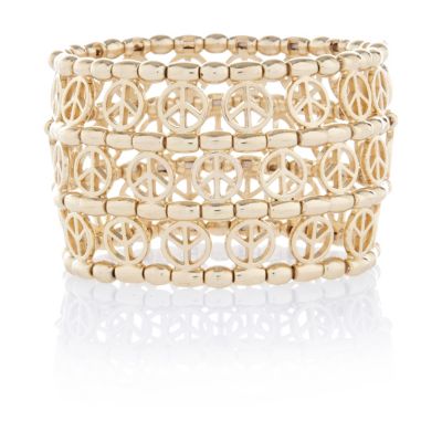 Gold tone peace stretch bracelet