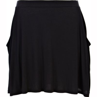 Black drape pocket skater skirt