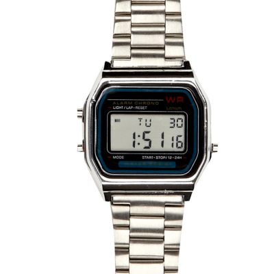 Silver tone digital bracelet watch