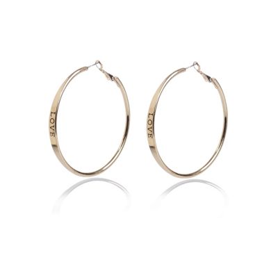 Gold tone love hoop earrings