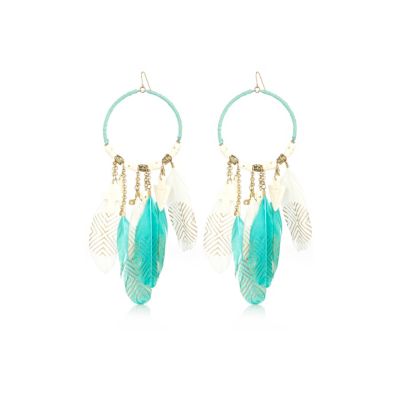 Turquoise feather hoop earrings