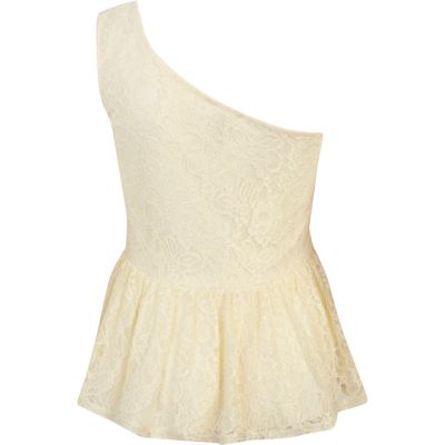 Cream lace one shoulder peplum top