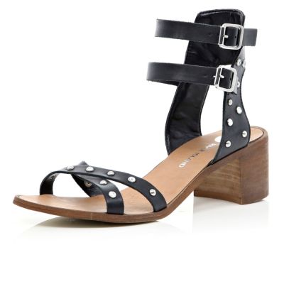 Black studded block heel sandals