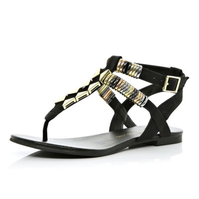 Black embellished strap sandals 