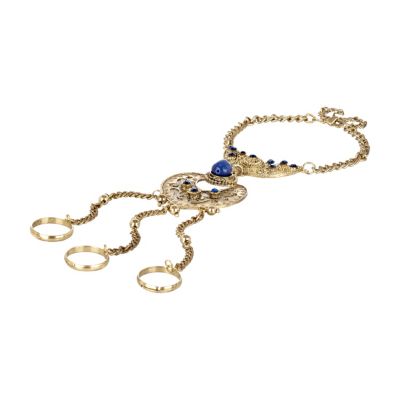 Gold tone embellished three ring hand panja