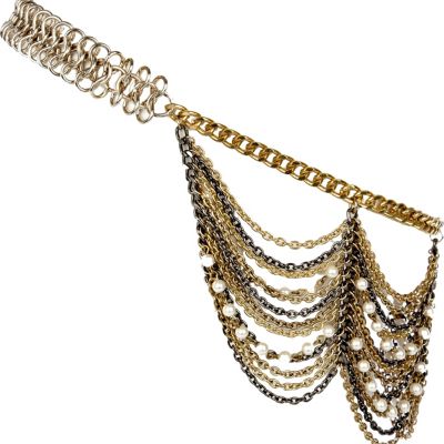 Gold tone and pearl mixed draped hair chain