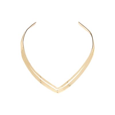 Gold tone pointed plate necklace