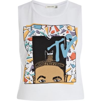 White MTV print tank top
