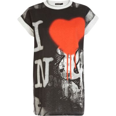 Grey I love NY graffiti print t-shirt