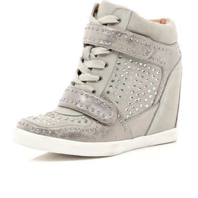 Beige diamante concealed wedge high tops
